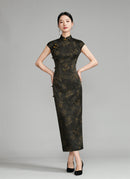 Shanghai Vintage Style Jacquard Satin Qipao | Sleeveless Long Cheongsam