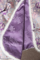 Silk Kimono Jacket with Fur Trim - Traditional Chinese Style Robe