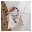 Elegant Floral Embroidered Silk Tote Bag With Bamboo Handle For Hanfu Styling