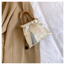 Vintage Floral Silk Handbag with Bamboo Handle and Tassel Charm