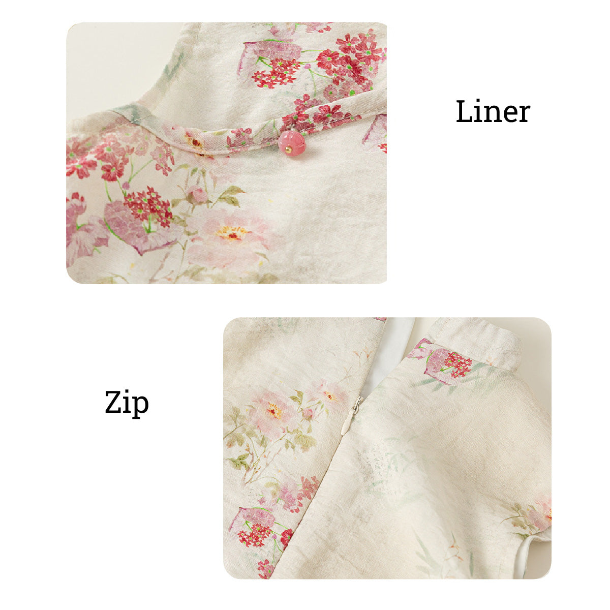 米色、绿色、粉色碎花女童汉服