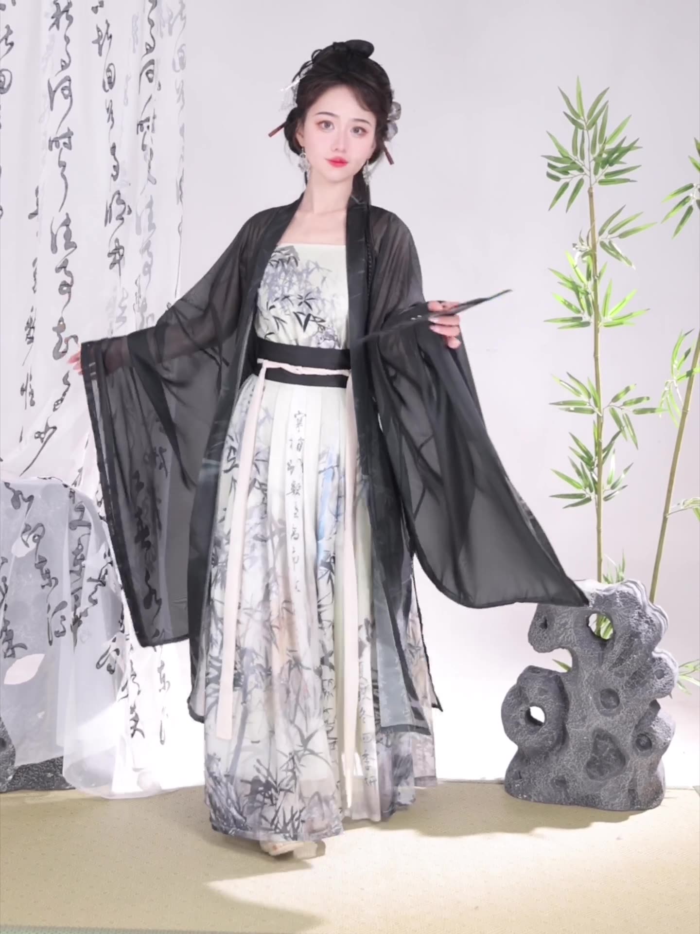 Weijin Black Bamboo Pattern Hanfu Dress Women’s Traditional Costume