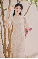 中国蓝花卉夏春旗袍连衣裙