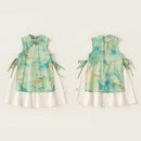 米色、绿色、粉色碎花女童汉服