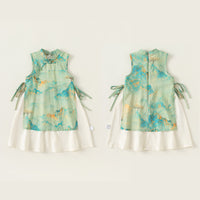 米色、绿色、粉色碎花女童汉服