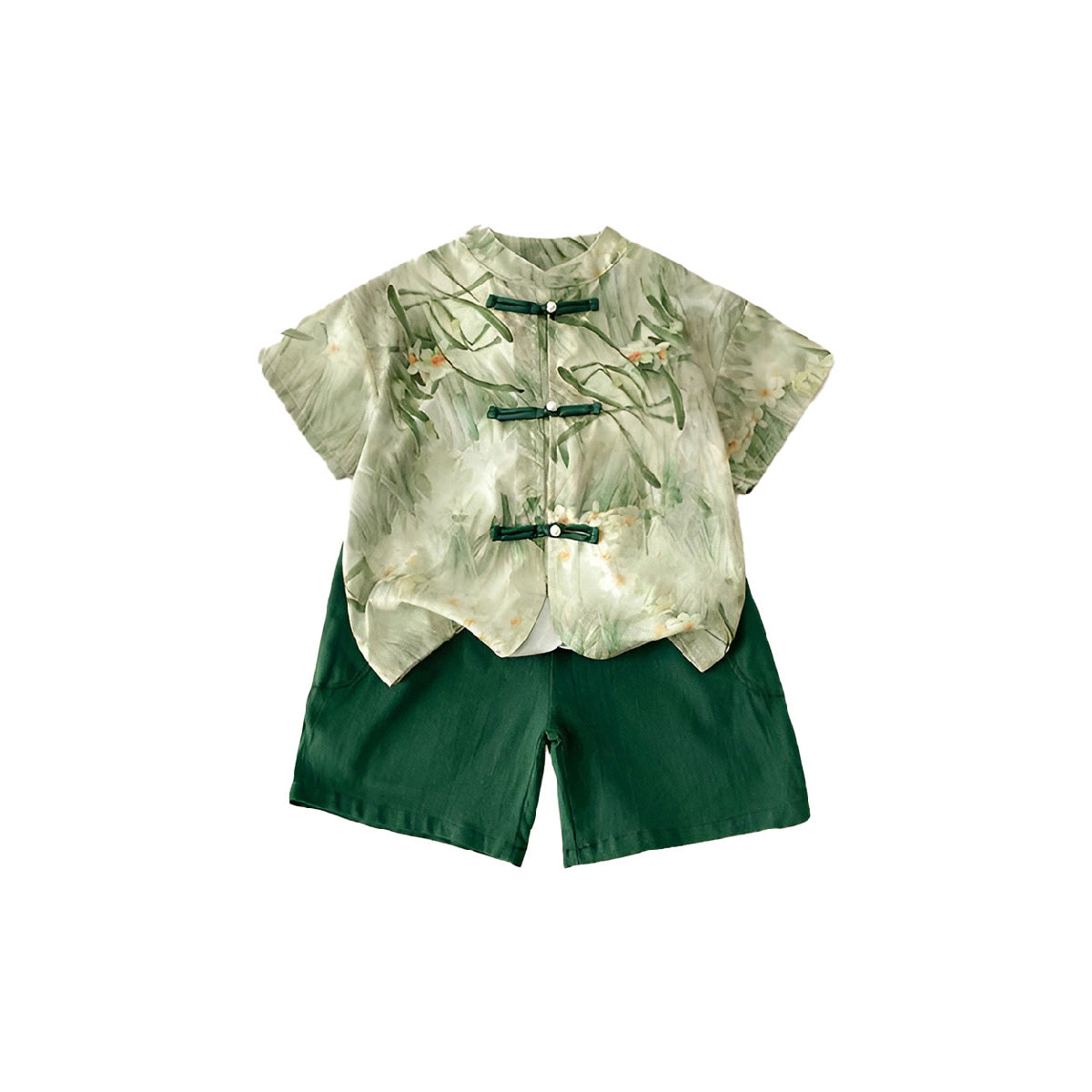 Boys' Traditional Bamboo Green Two-Piece Outfit