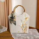 Elegant Bamboo Handle Embroidered Tote Bag with Floral Design for Hanfu Styling