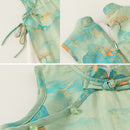 米色、绿色、粉色碎花女童汉服