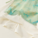 米色、绿色、粉色碎花女童汉服