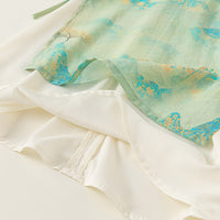 米色、绿色、粉色碎花女童汉服