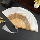 Handcrafted White Bamboo Folding Fan with Elegant Tassel Gift Box