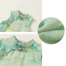 米色、绿色、粉色碎花女童汉服