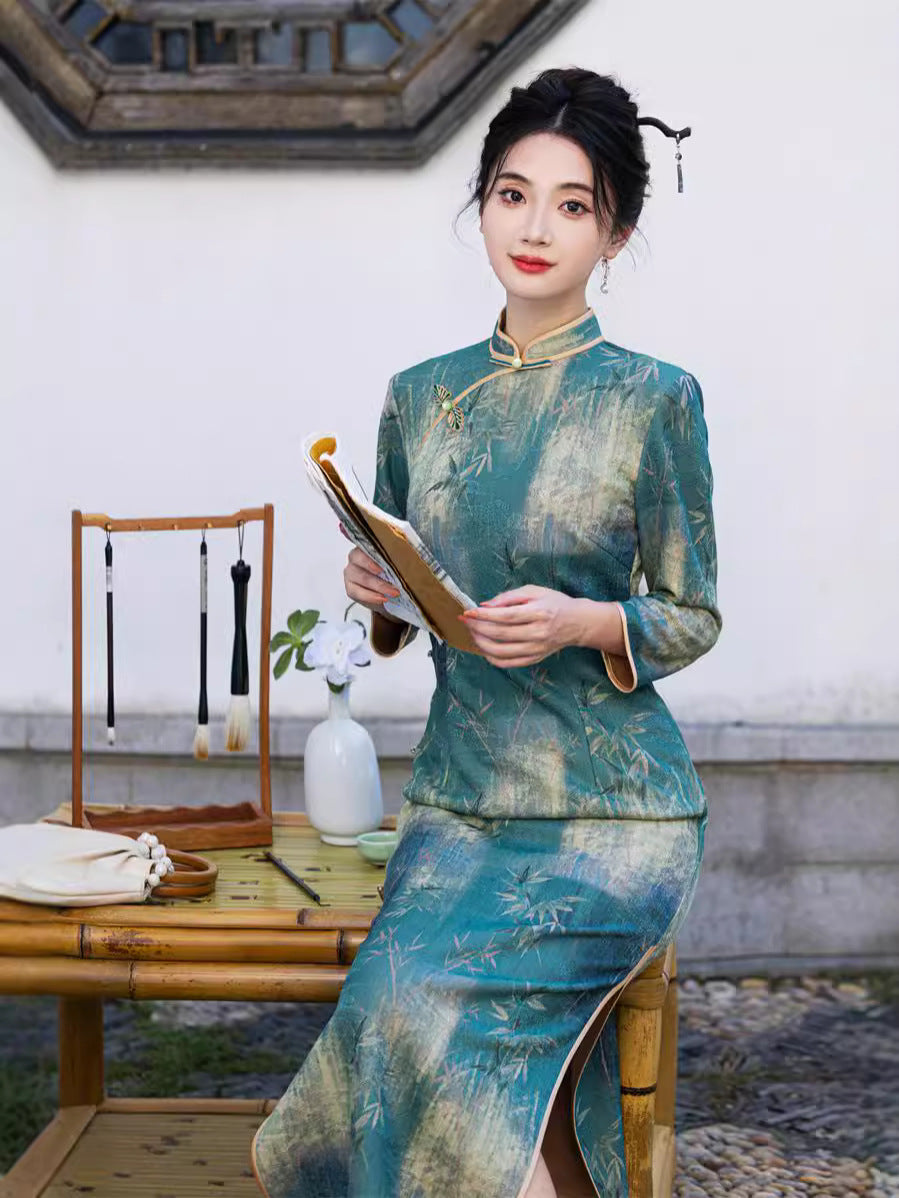 Elegant Chinese Bamboo Embroidered Hanfu Qipao Dress – Timeless Oriental Charm