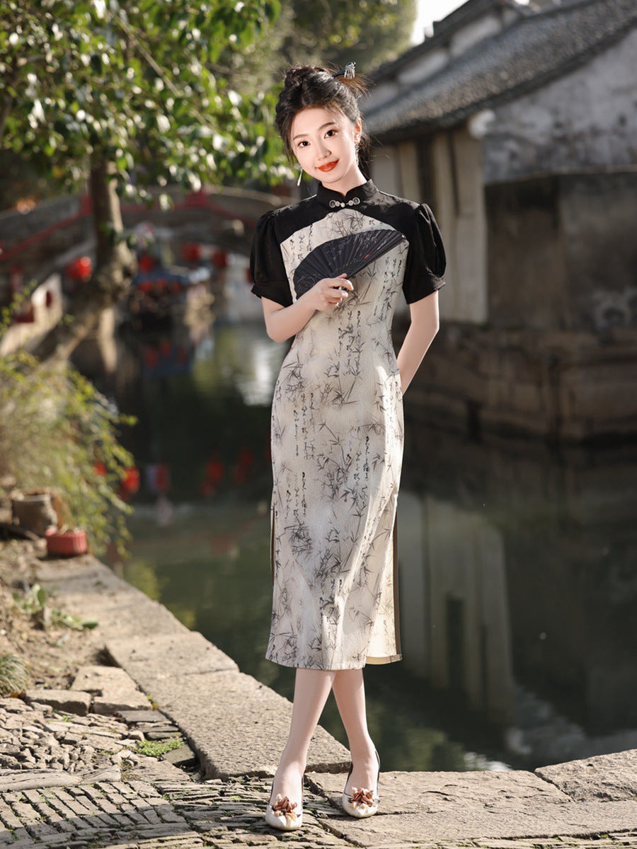 Chinese New Style Qipao Fanshima Jacquard Long Dress