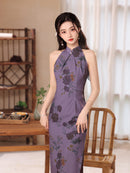 Elegant Chinese Floral Qipao – Modern Halter Neck Design