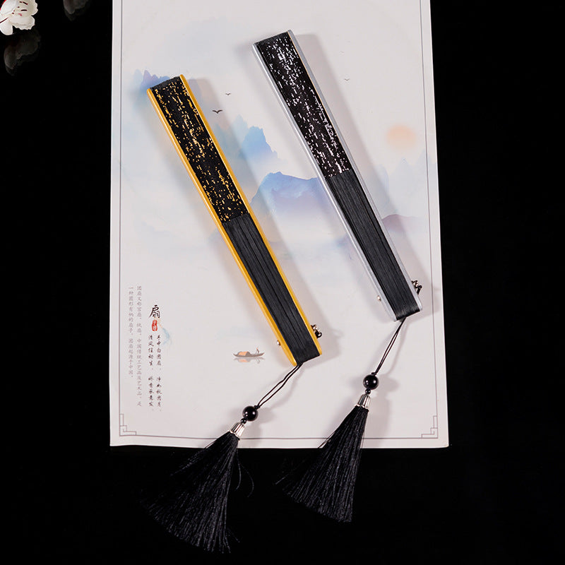 Exquisite Black Folding Hand Fan with Elegant Gift Box