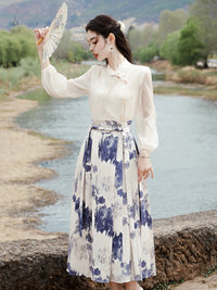 Elegant New Chinese Style Two-Piece Set – Artistic Top & Flowing Skirt