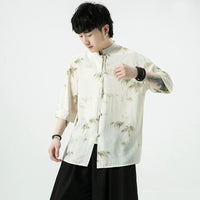 Men's Traditional Linen Shirt With Bamboo Pattern - Elegant & Comfortable