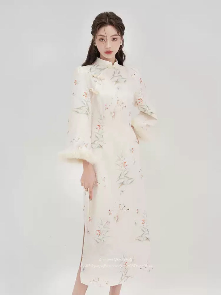 Autumn-Winter Floral Pattern Chinese Qipao