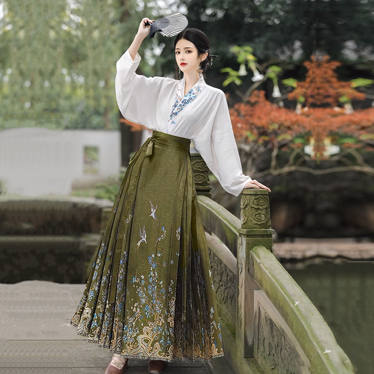 Fresh Bean Green Chinese Style Lady Mamianqun Set