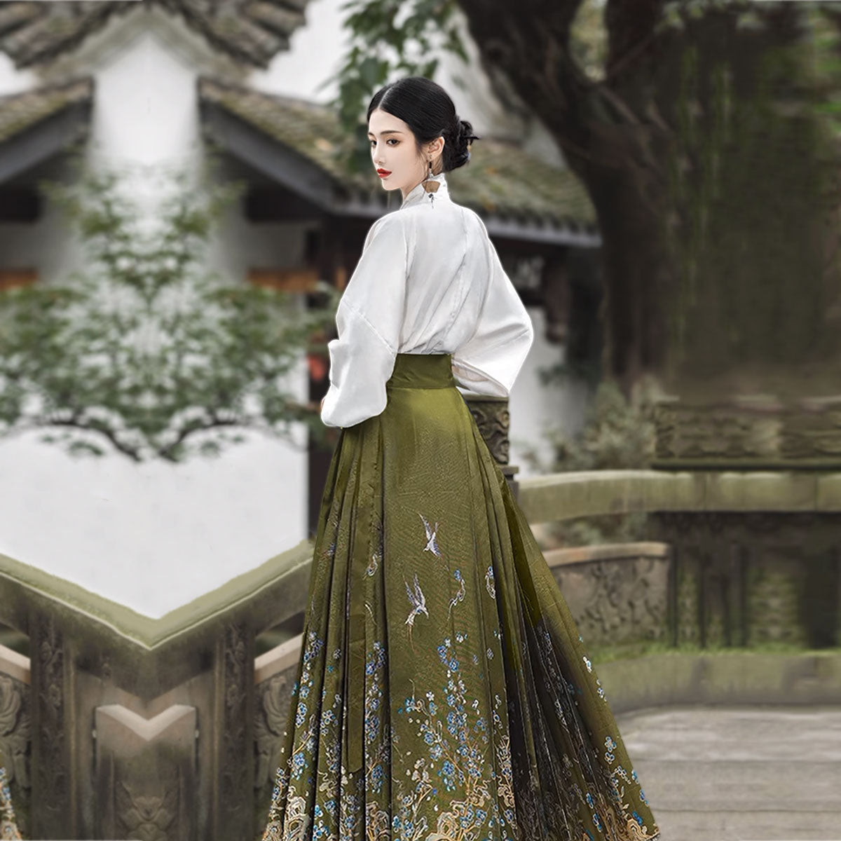 Fresh Bean Green Chinese Style Lady Mamianqun Set
