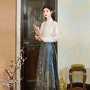 Blue Chinese Style Hanfu with Embroidered Mamianqun Skirt