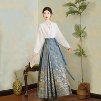 Blue Chinese Style Hanfu with Embroidered Mamianqun Skirt
