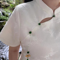 Elegant White Embroidered Cheongsam Dress Asymmetrical Hem