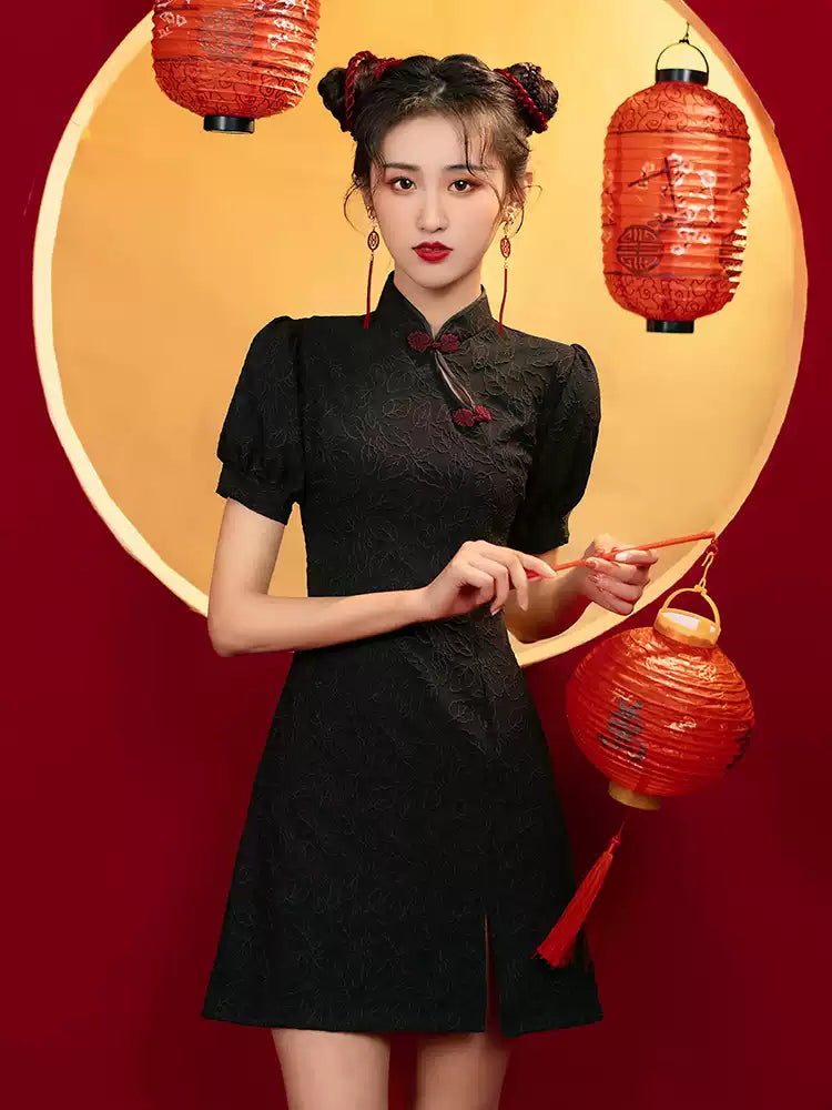 Women's new national trend Qipao|classic black traditional cheongsam