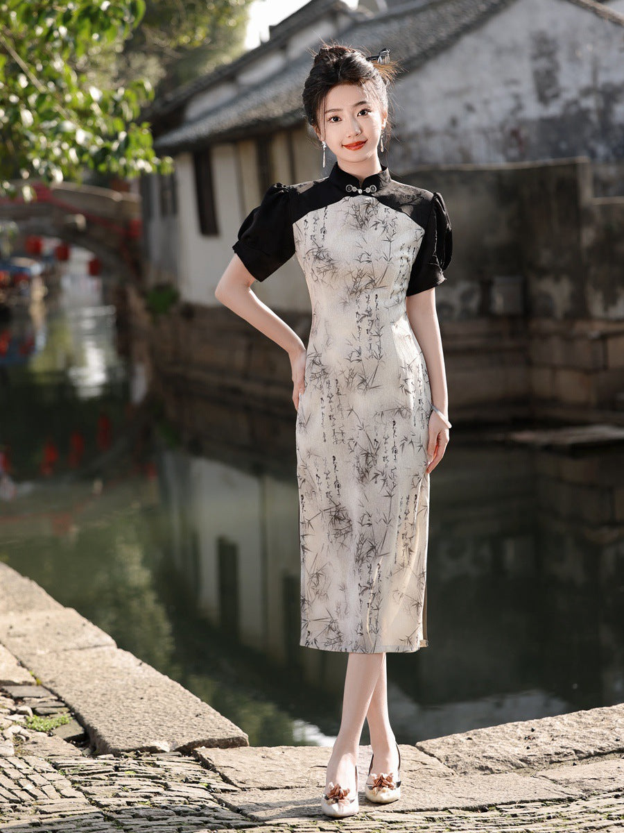 Chinese New Style Qipao Fanshima Jacquard Long Dress