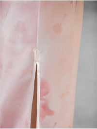 Pink Floral Three-Quarter Sleeve Mandarin Collar Qipao Dress