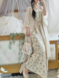 Modern Chinese Style Embroidered Hanfu Set Elegant Long Dress