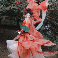 Elegant Floral Gradient Red Hanfu Dress for Festive Celebrations