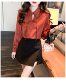 Elegant Floral Blouse with Tie Neck Design