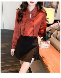 Elegant Floral Blouse with Tie Neck Design