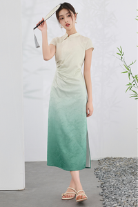 Elegant Gradient Cheongsam Midi Dress | Traditional Modern Qipao