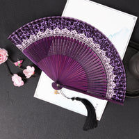 Elegant Purple Lace Bamboo Folding Fan with Gift Box