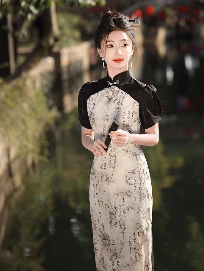 Chinese New Style Qipao Fanshima Jacquard Long Dress