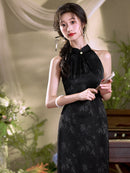 New Chinese Retro Cheongsam Sleeveless Black Qipao