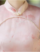 Pink Floral Three-Quarter Sleeve Mandarin Collar Qipao Dress