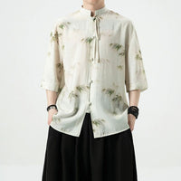 Men's Traditional Linen Shirt With Bamboo Pattern - Elegant & Comfortable