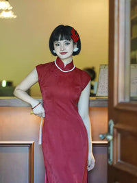 Elegant Red Cheongsam with Retro Design