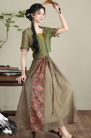 Bohemian Green Sheer Maxi Dress with Ethnic Patterns