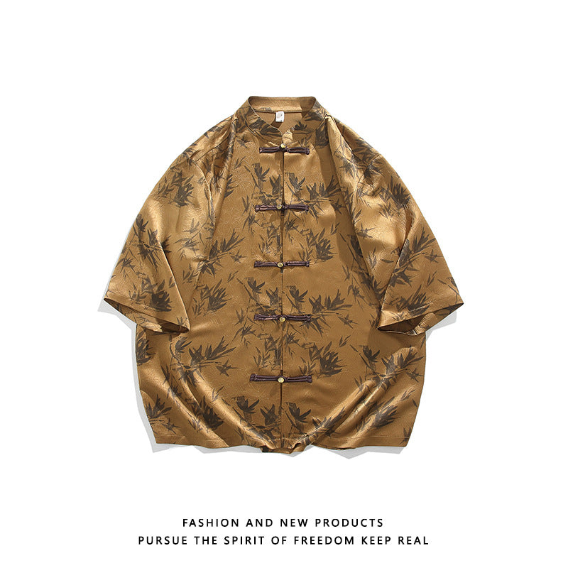 Men's Bamboo Pattern Shirt With Traditional Chinese Design