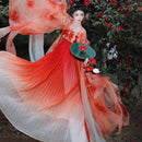 Elegant Floral Gradient Red Hanfu Dress for Festive Celebrations