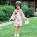 Girls' Long Sleeve Pink Floral Qipao