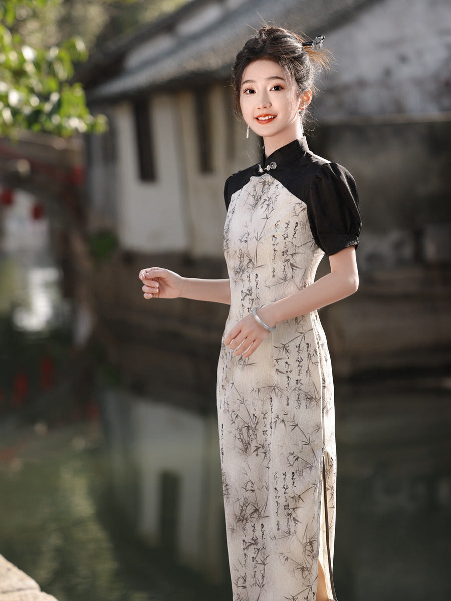 Chinese New Style Qipao Fanshima Jacquard Long Dress