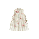 米色、绿色、粉色碎花女童汉服