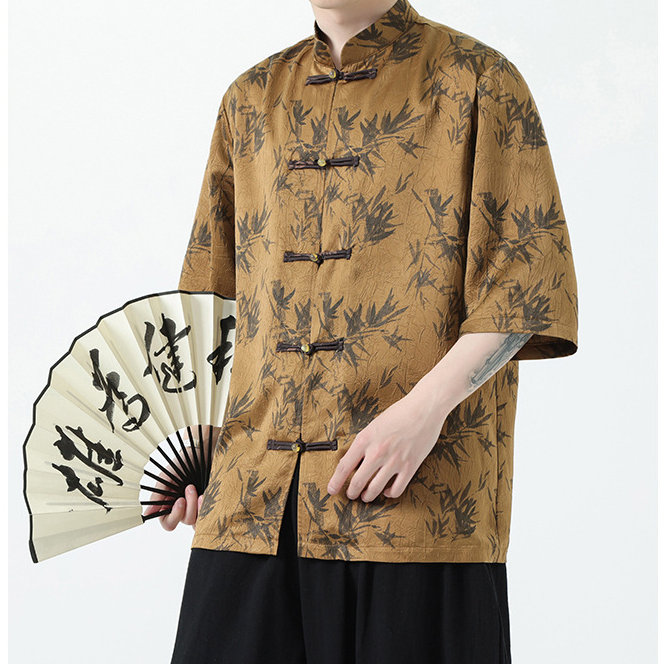 Men's Bamboo Pattern Shirt With Traditional Chinese Design