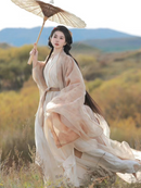 Flowing Floral Hanfu Dress, Elegant Chinese Traditional Robe